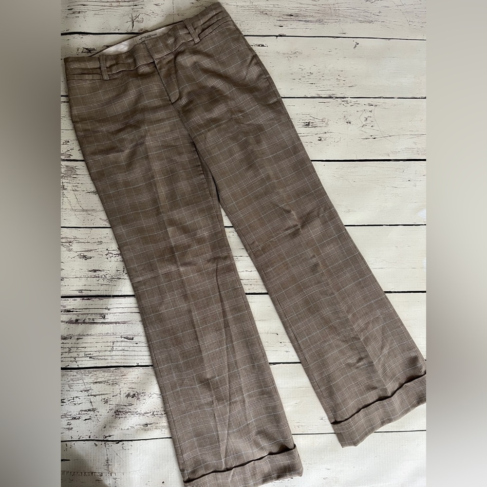 Banana Republic RYAN Stretch sz: 8 Tan Plaid Slacks